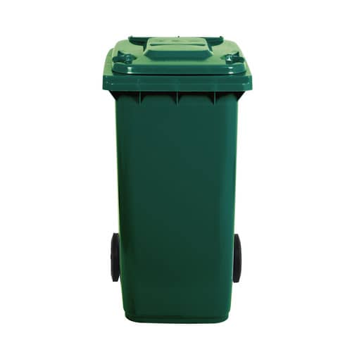 Bidone carrellato per raccolta differenziata 240 lt con coperchio PEHD Mobil Plastic verde scuro - 1/240/5-VES